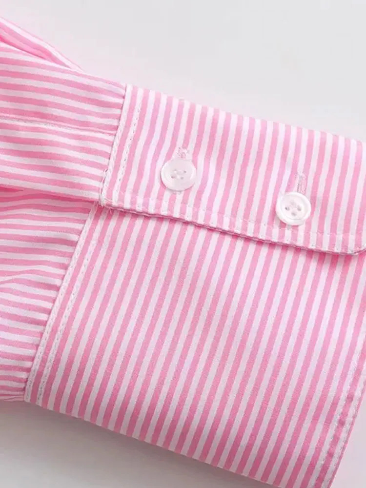 TRZA-Striped Loose Shirts With Pocket for Women Long Sleeve Button-up Blouses Chic Tops Female Fashion 250310