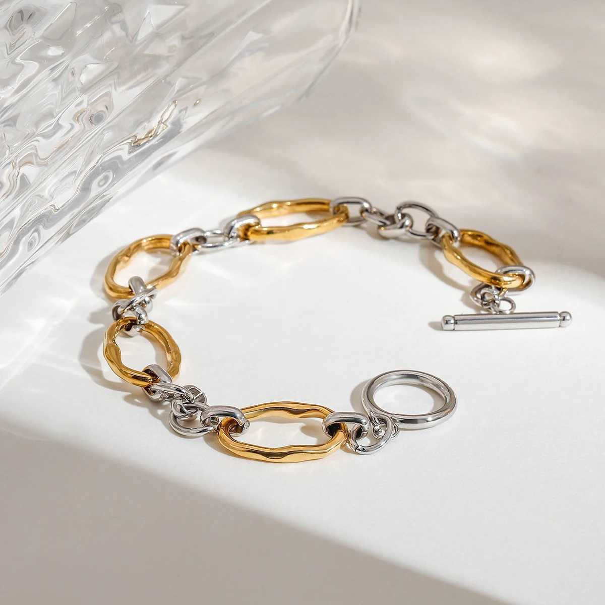 Matching Stainl Steel Golden Chain Bangle Bracelet Minimalist Geometric Women Bracelet Waterproof Jewelry Men Women GiftXJ250315