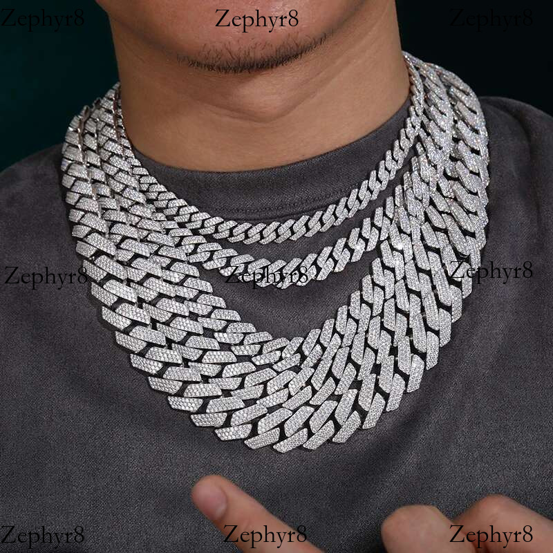 High Quality Unisex VVS1 Moissanite Cuban Chain Necklace Sier For Men Hip Hop Jewelry