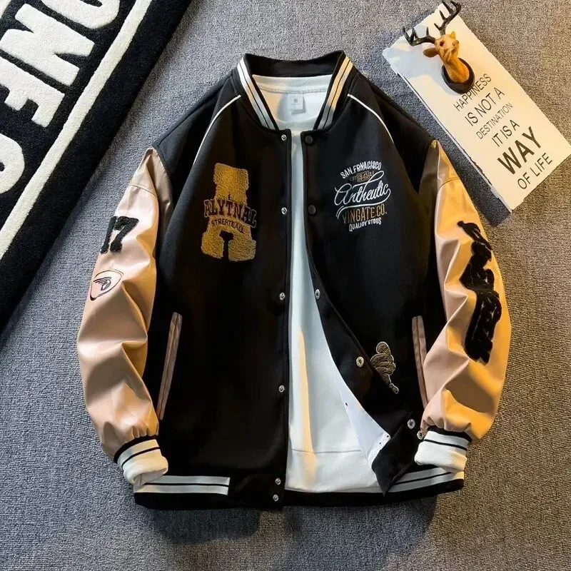 Fashionable mens baseball jacket outdoor windproof stand up collar motorcycle spring and autumn top 250312