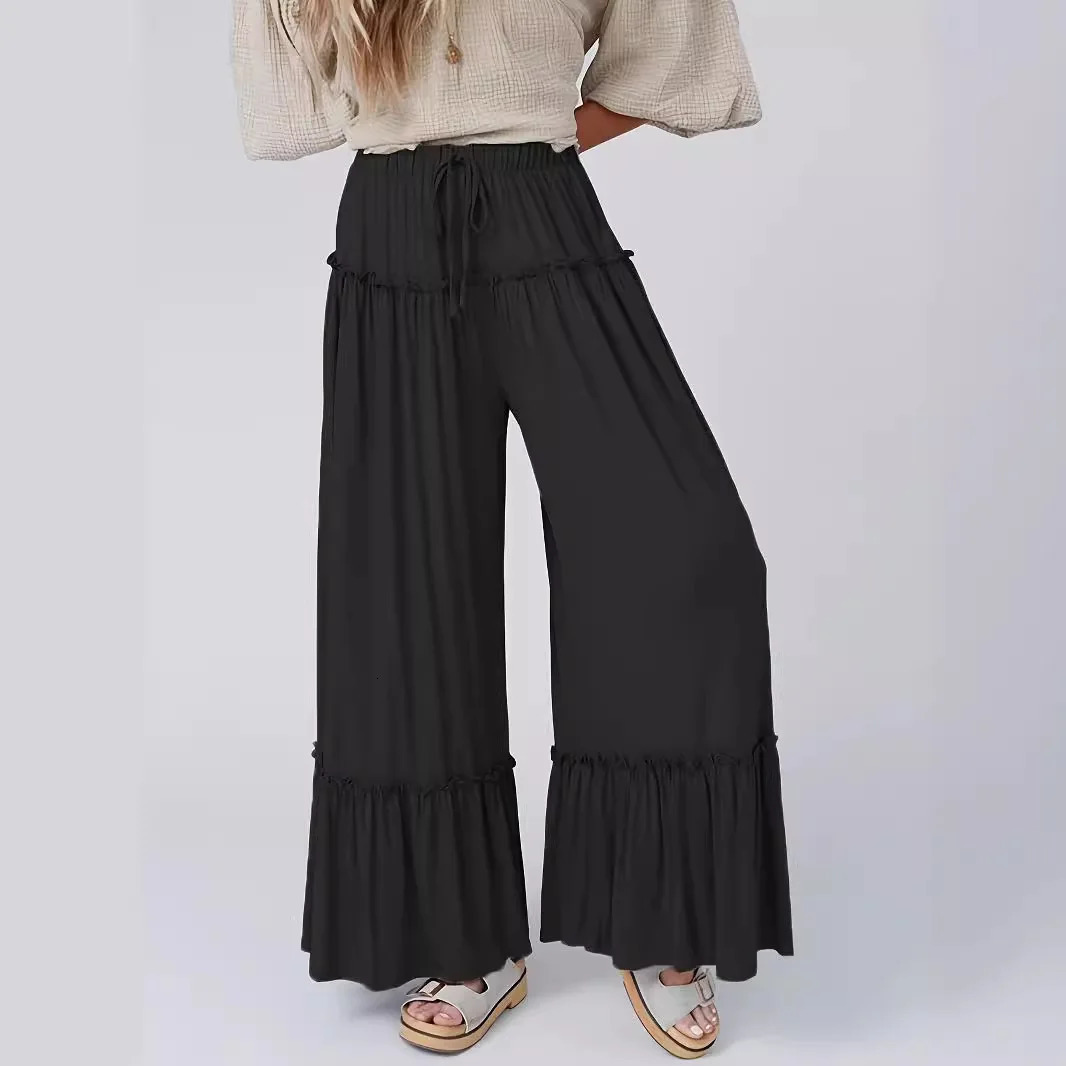 Solid color high waisted casual pants thin and wide legged suitable for women 250312