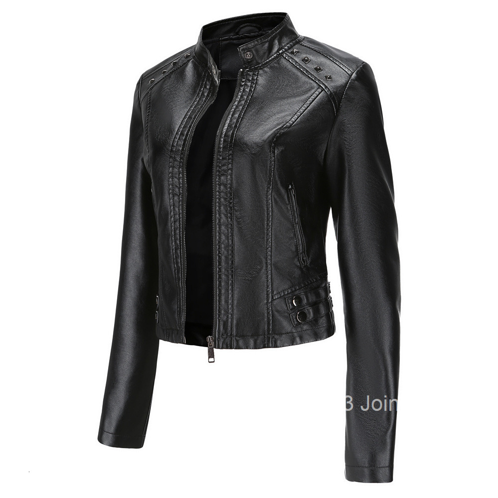 Fashion Womens New Rivet Leather Jacket Womens Spring and Autumn Jacket Long-sleeved Womens Jacket Stand Collar Fashion Jacket S-4xl