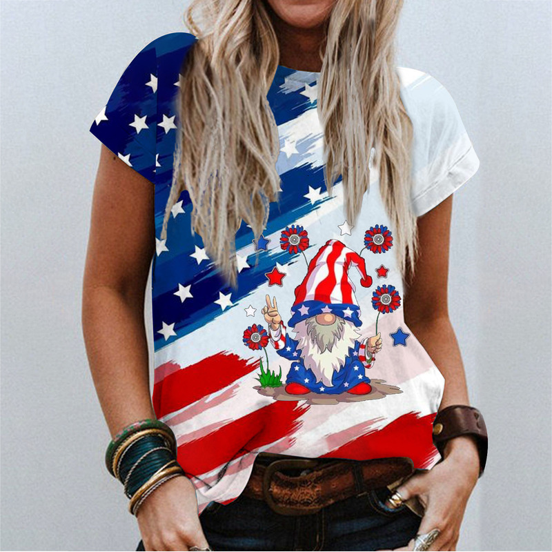 Summer New Women's US Independence Day 3D Digital Printed Round Neck Short Sleeve T-Shirt For Women
