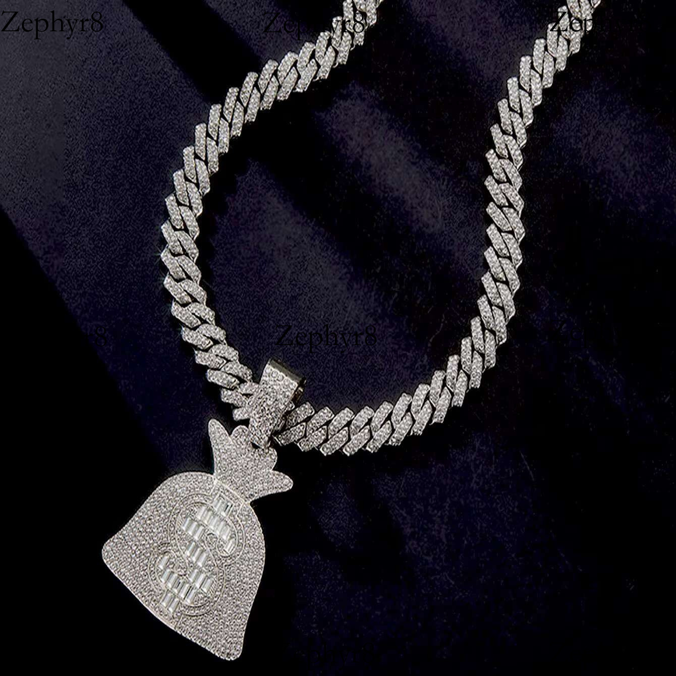 2025 New model Personalised Ice Candy Coin Money Bag Pendant Dia Cuban Necklace Hip Hop Rap Jewellery