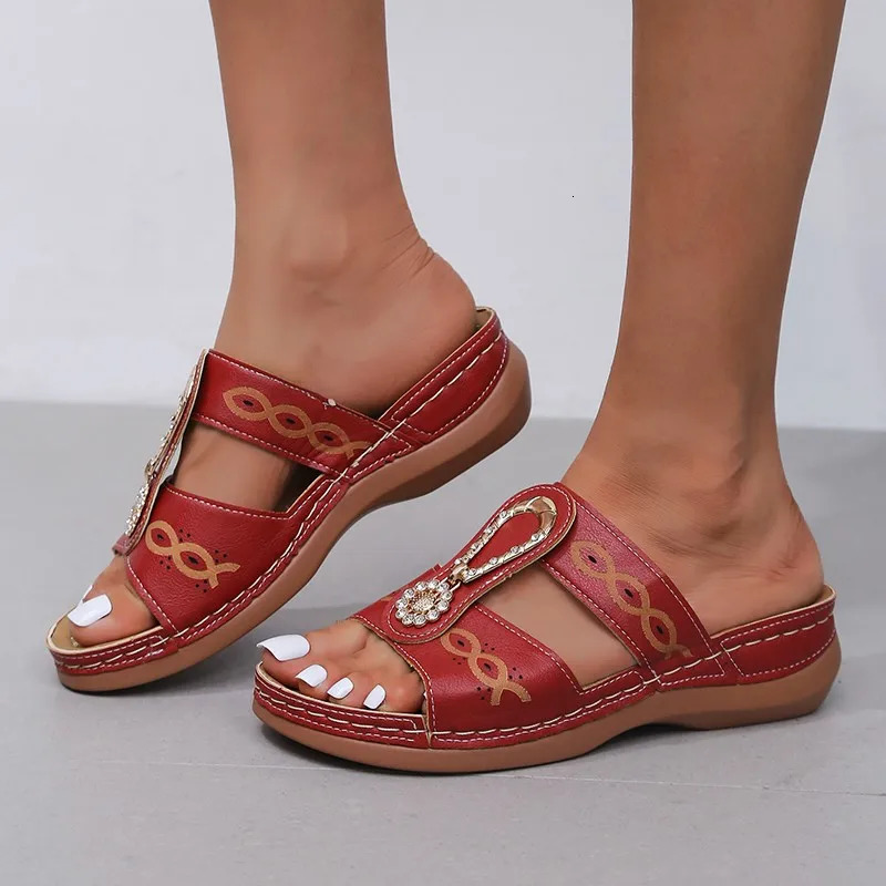 Summer Women Wedge Sandals Premium Orthopedic Open Toe Slippers Vintage Anti-Slip Leather Casual Female Platform Retro Shoes 250314