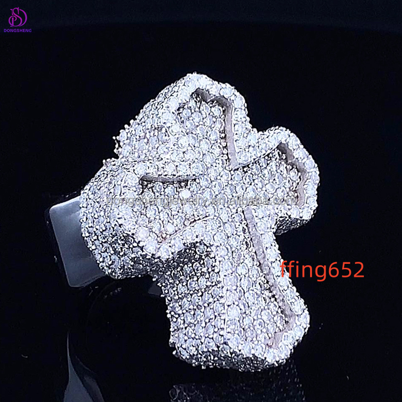 Dongsheng Jewelry Fashion Hip Hop Cross Ring for Men and Women Universal Ice Out Moissanite Diamond Custom Ring