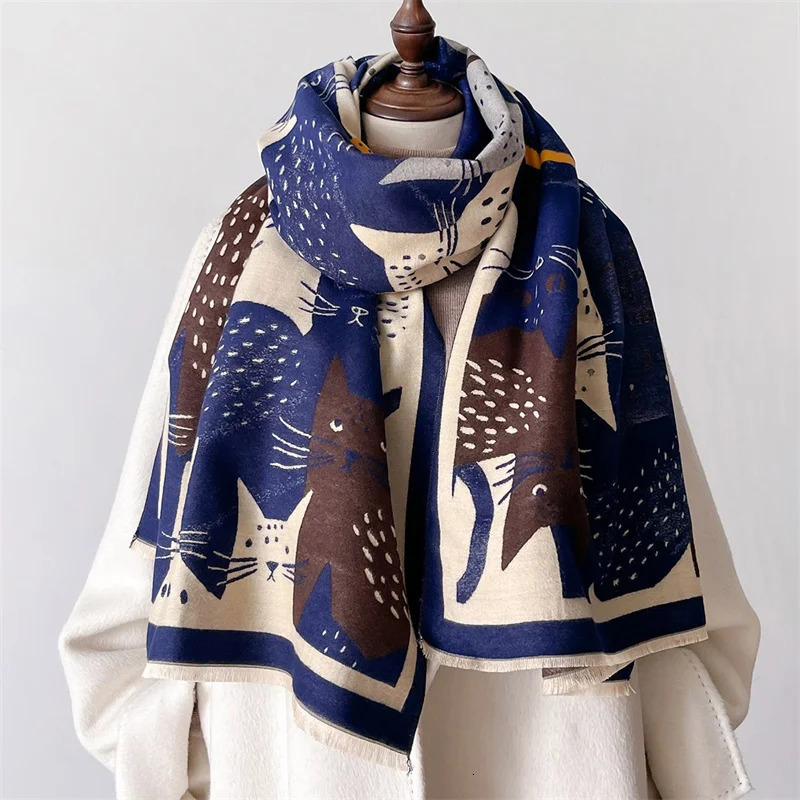Cute Kitten Cashmere Feel Winter Scarf Pashmina Shawl Windproof and Warm Womens Scarf Raincoat 250314