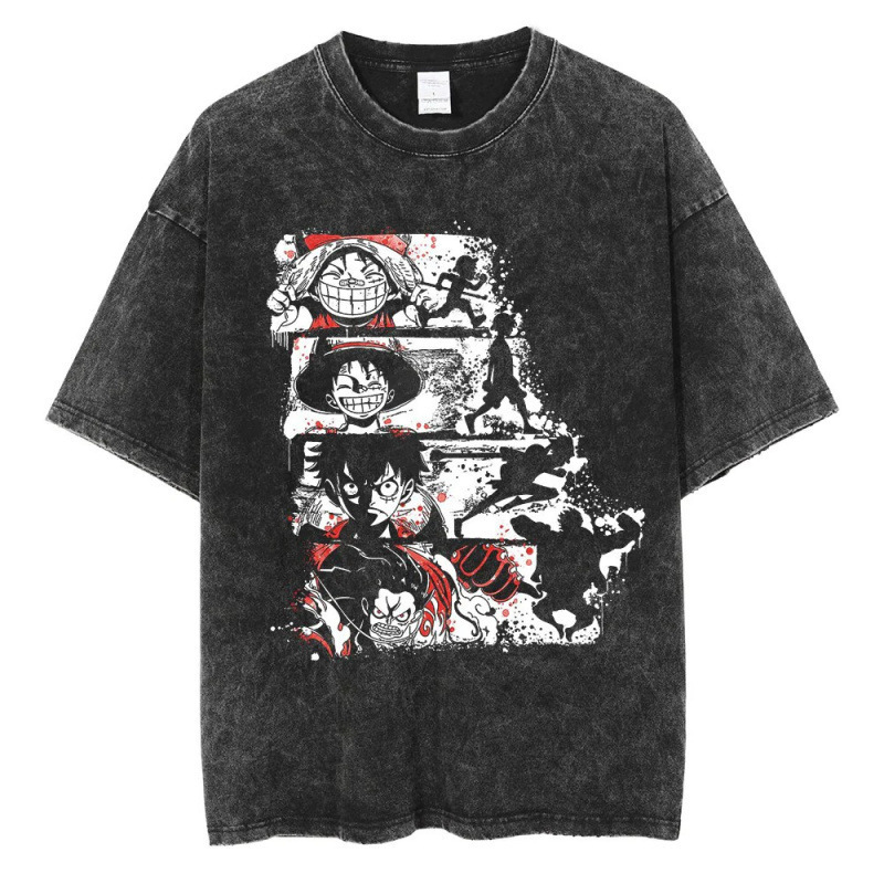 Washed And Worn Five Quarter T-Shirt, American Anime Short Sleeved T-Shirt