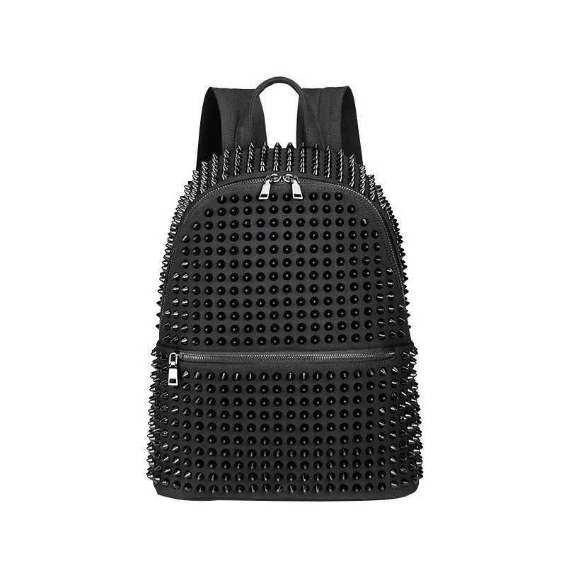 JIEROTYX Fashion Female Women Backpacks Rivet Black Soft Washed Leather Bag Schoolbags Girls Punk Bags Travel Zipper Drop Ship Z250315