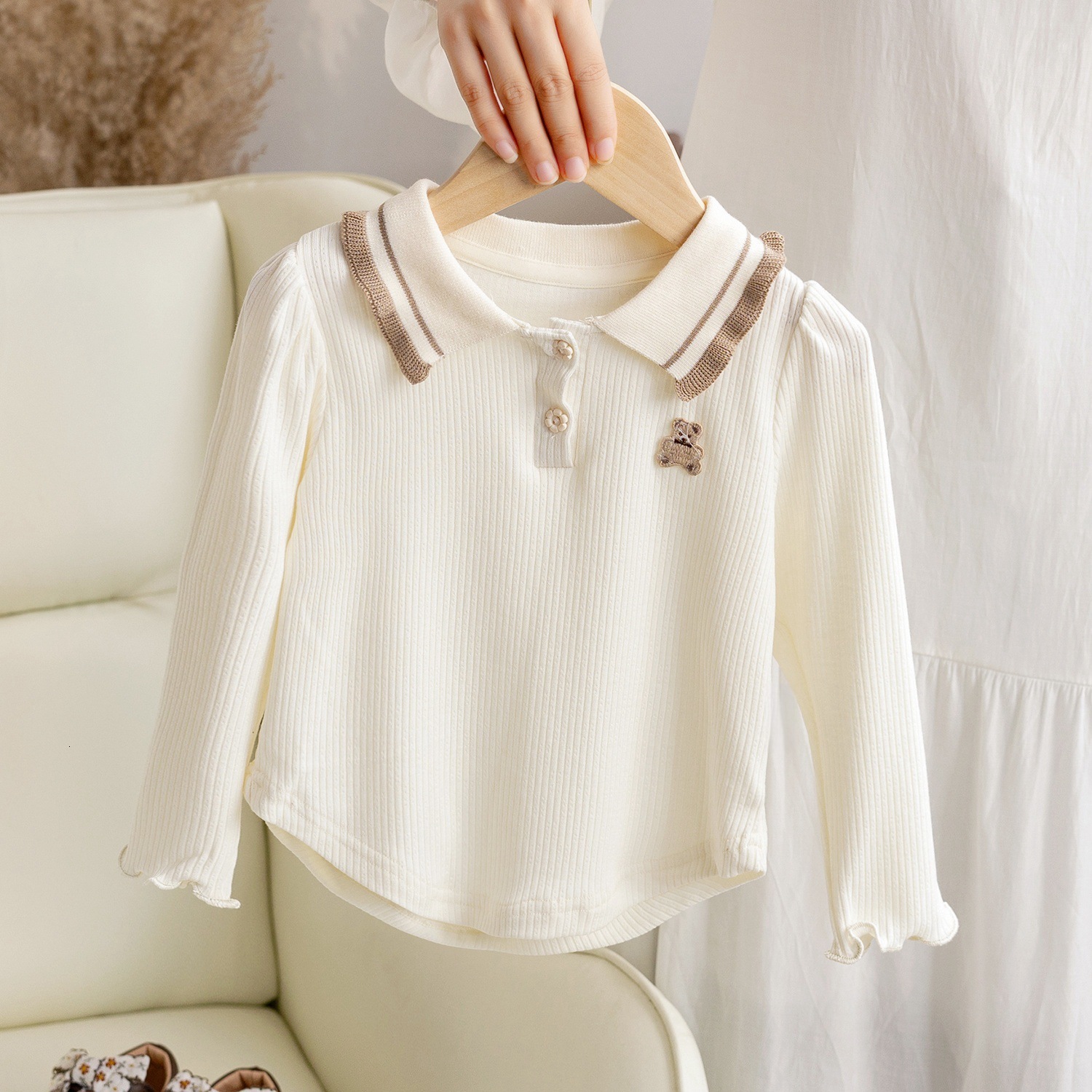 Ddmyshoesvip Girl T Shirt Long Sleeved Cotton Spring And Children S Base Shirt Little Girl S Stylish Autumn Set Doll Collar Top Trendy