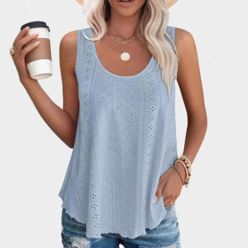 2025 Summer New Product Women's Sleeveless Tank Top U-Shaped Collar Hollow T-Shirt