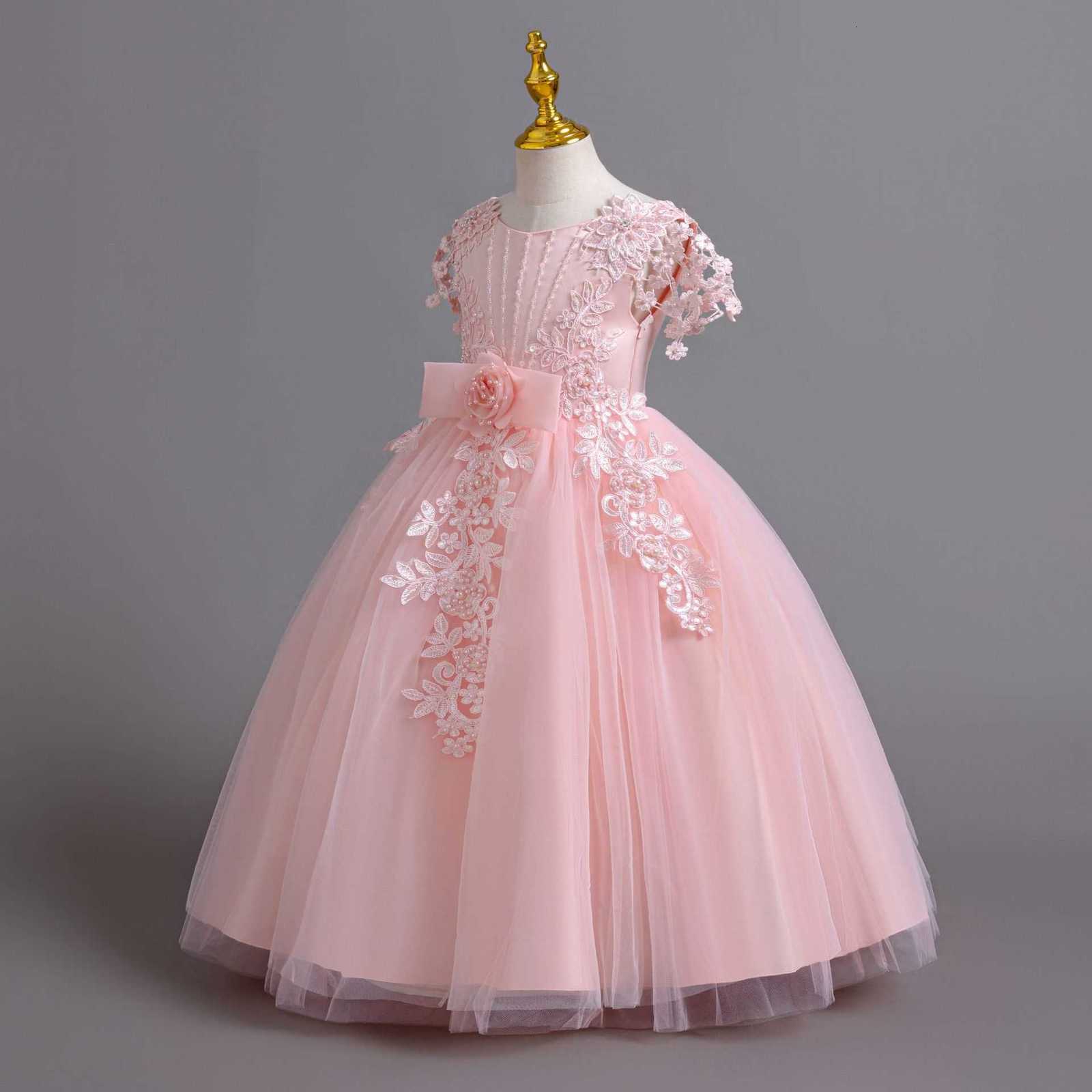 Girl's Dresses Long skirt style girls' dress, tied wedding dress, princess dress, high-end graduation party dress, girl dress