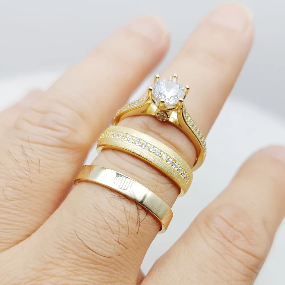 925 sterling silver exquisite jewelry cubic zirconia rhinestone ring suitable for both female and male couples 3-piece bridal set wedding engagement r