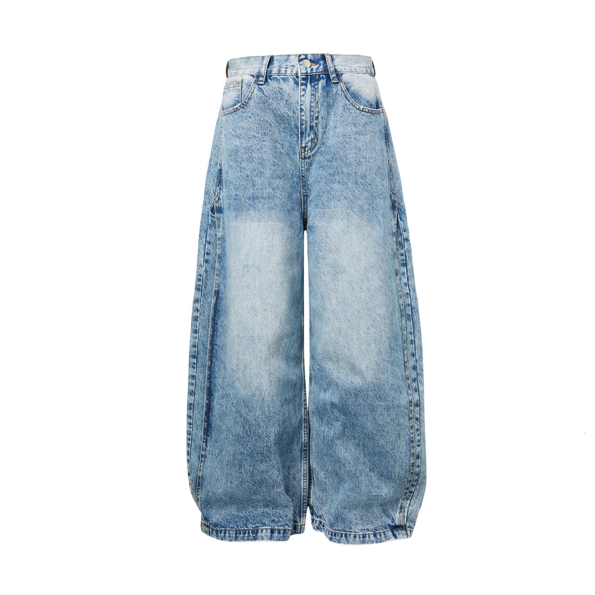 MADEEXTREME American Baggy Cat Whiskers Niche Washed Distressed Loose Wide Leg Jeans For Men And Women