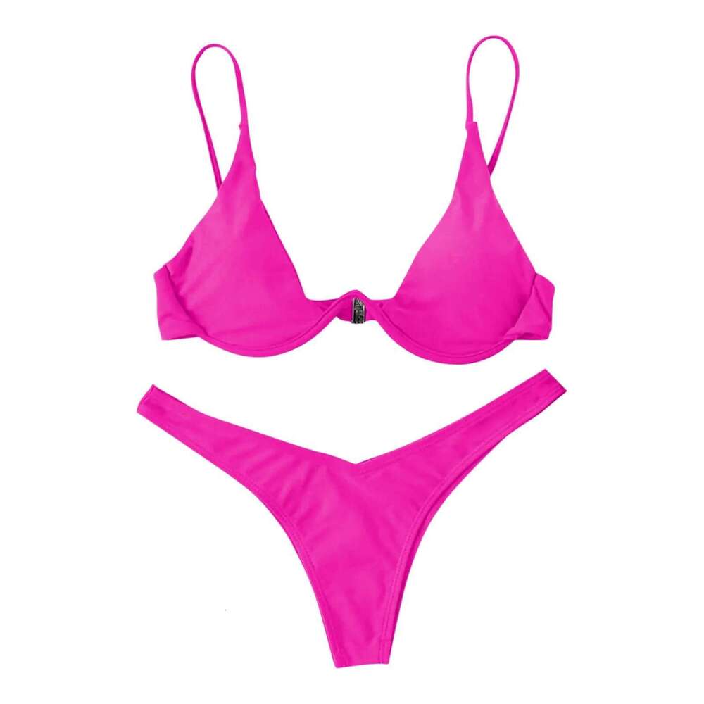Personalized female sexy style split solid color bikini sswimsuit tie swimsuit 2-piece set soft and comfortable swimsuit