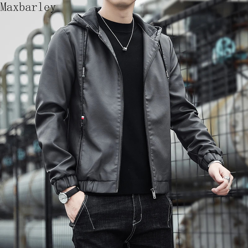 mens leather jacket autumn and winter fashion hooded middleaged elderly artificial clothing motorcycle 250313