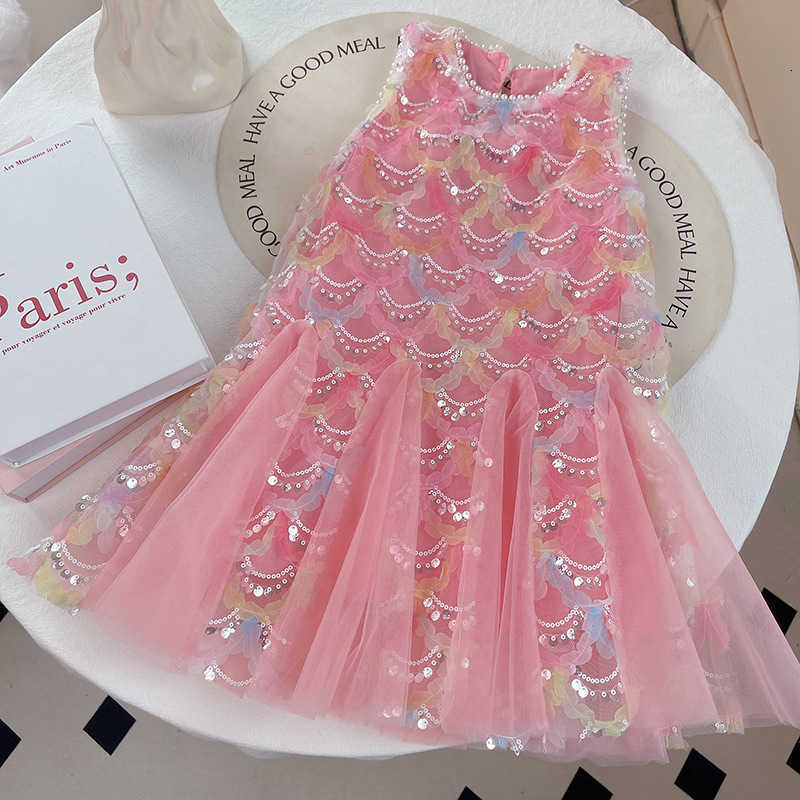 Girl's Dresses 2024 Summer New Girls' Dress Mermaid Princess Dress Children's Middle and Large Children's Bright Piece Fish Tail D