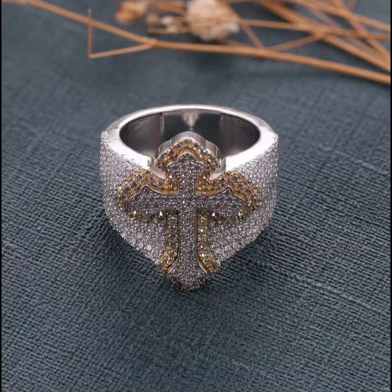 Jesus cross magic stick, cross, chilled moissanite ring, men's fashion jewelry