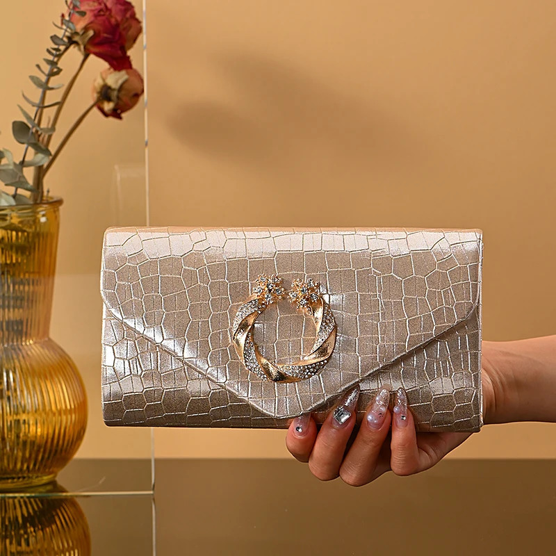 stone print simple clutch bag Wedding party dinner bag Retro large capacity fashion clutch bag Metal chain shoulder bag 250311