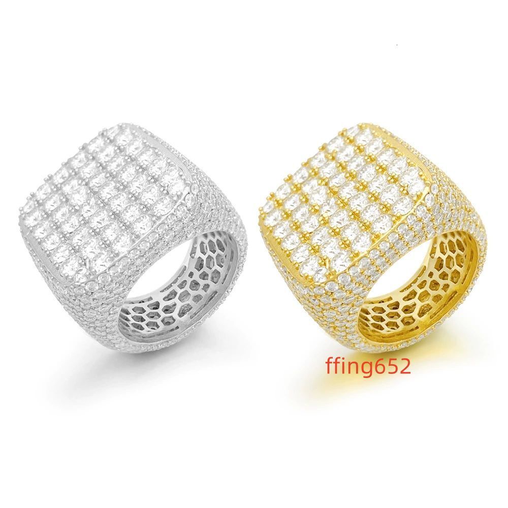 Custom Wholesale S925 Silver Men and Women Square Hip Hop Moissanite Ring Bold Elegance and Dazzling Sophistication Combined