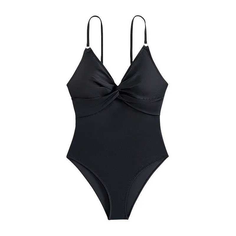 2017 summer black one-piece swimsuit womens solid color bikini sexy V-neck ultra-thin Monokini adjustable shoulder strap SS beach swimsuitXJ250315