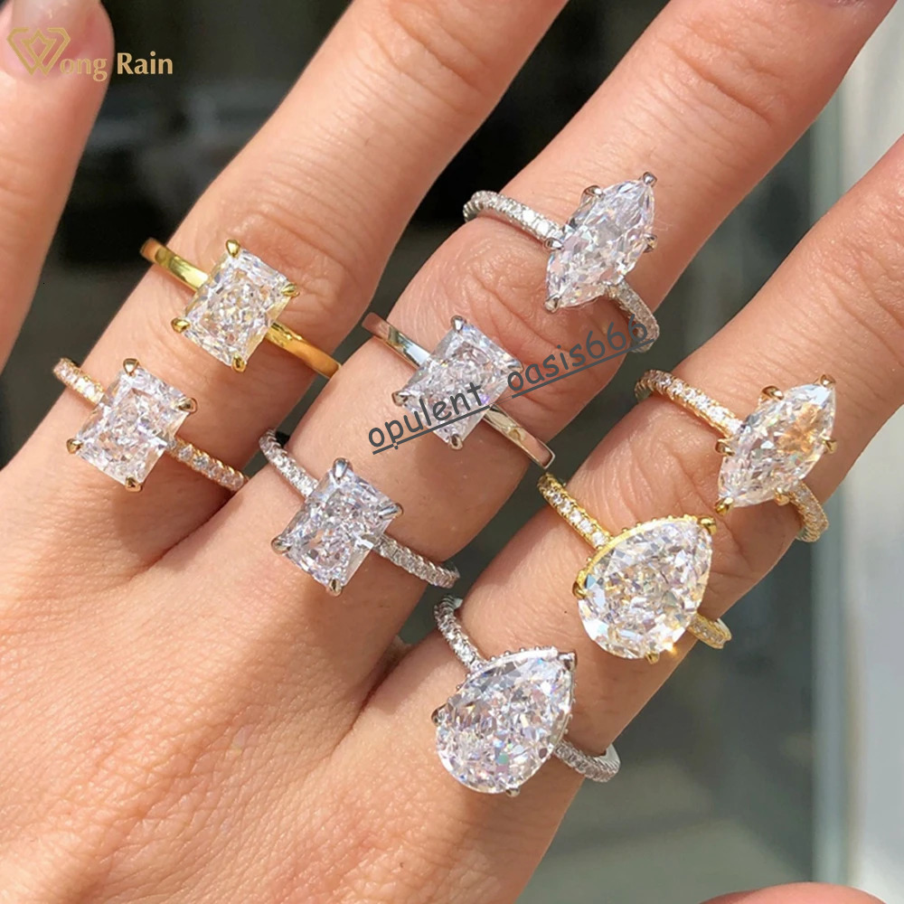 Wong Rain 18K Gold Plated 925 Sterling Silver Crushed Ice Cut Lab Sapphire Gemstone Wedding Party Fine Jewelry Rings Wholesale