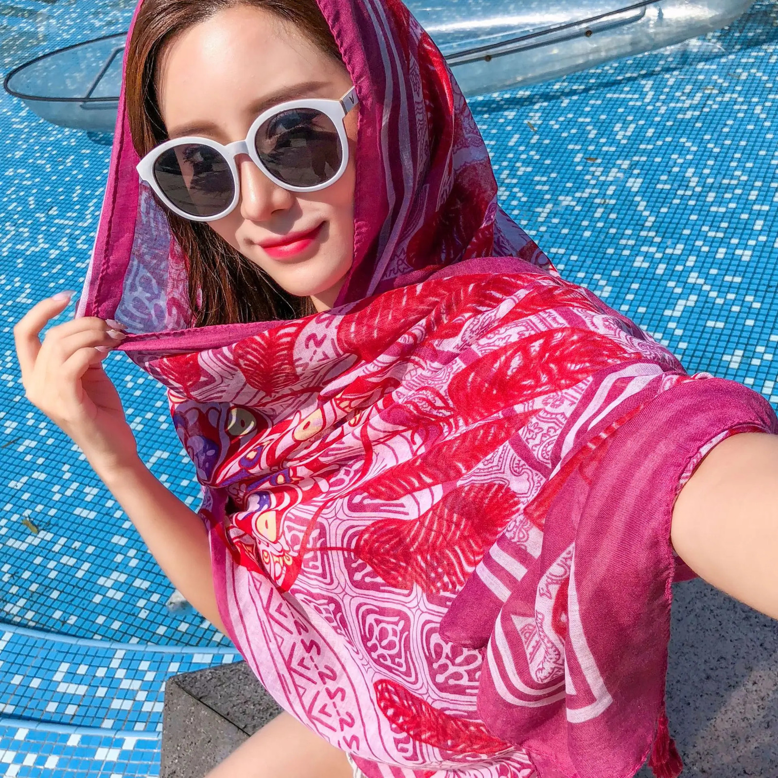 Fashionable womens Bohemian floral long scarf neck pillow set womens beach shawl big soft Stoll scarf size one suitable for girls W018 250314
