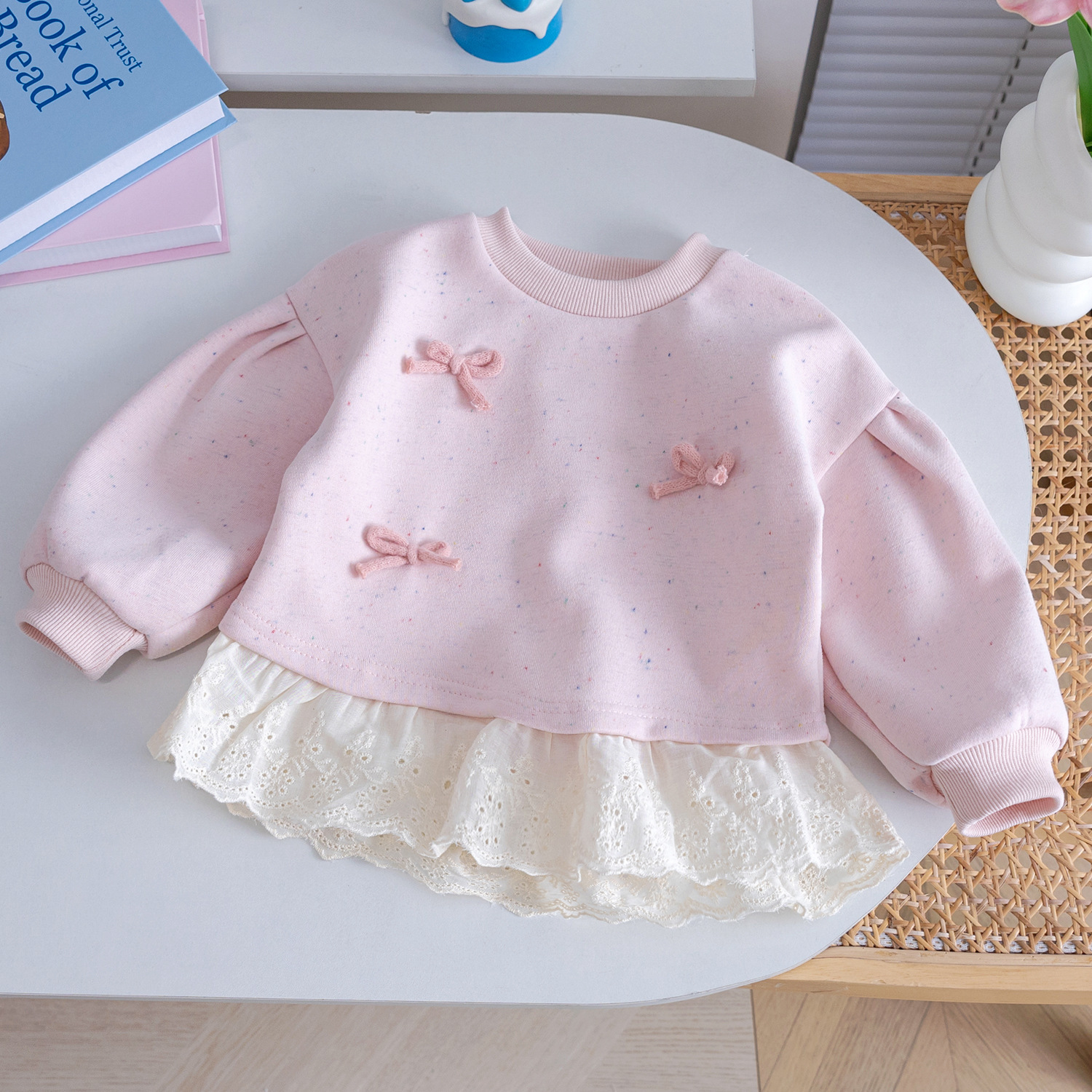 Ddmyshoesvip Girl S Forest Hoodie New Style Spring And Autumn Bow Cute Western Style Lotus Edge Base Shirt For Women S Treasure Versatile Children S C