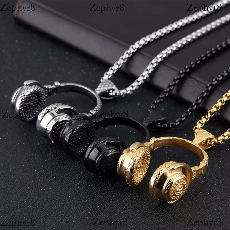 2025 New model Unisex Punk Rock Music Headset Pendant Necklace Trendy Titanium Steel with Box Chain for Gift