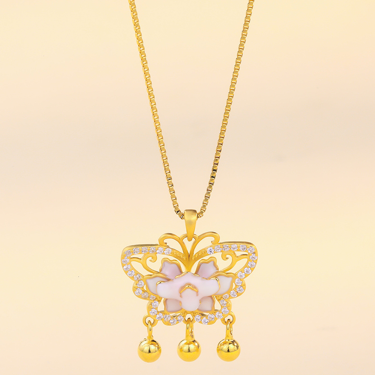 S925 Silver Necklace Female Network Red Butterfly New Chinese Niche Pink Fashion New Design Sense Pendant Lotus Necklace