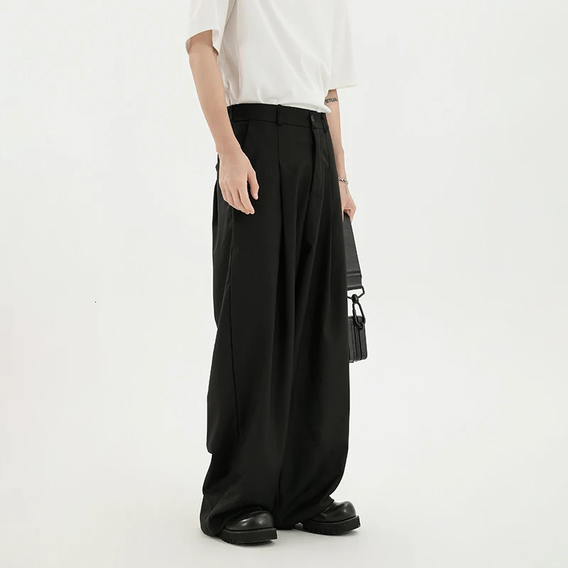 Grey suit pants mens oversized fashionable black dress Korean loose wide leg office formal M3XL 250313