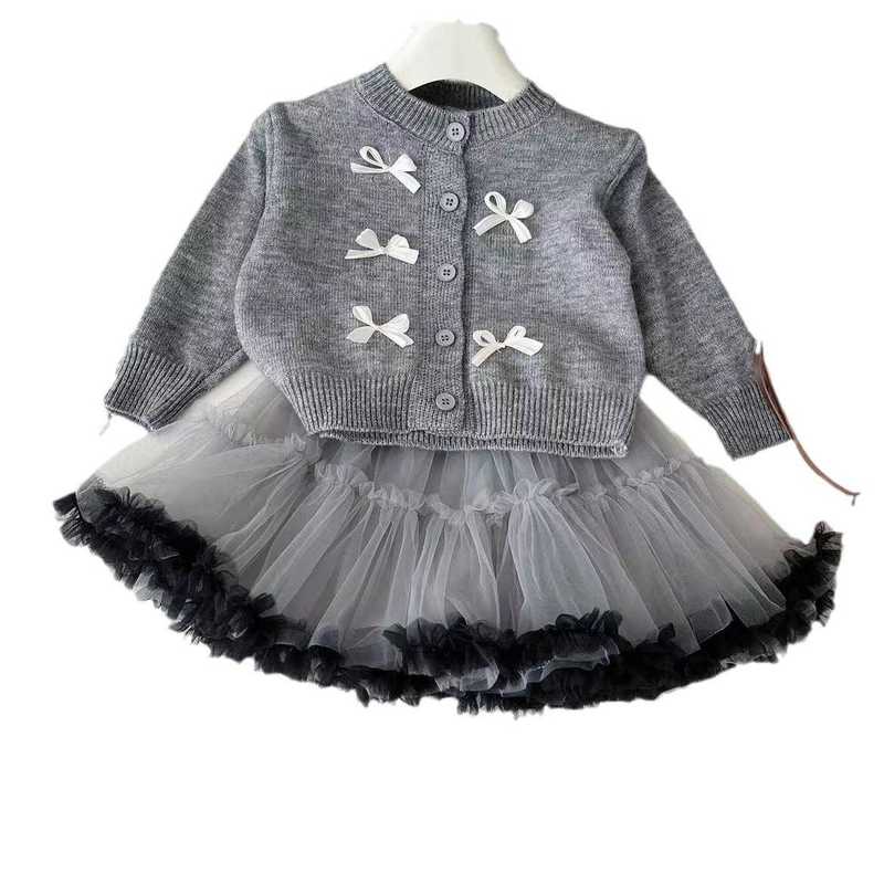 Girl's Dresses Girl's Spring and Autumn 2025 New Style Children's Knitted Cardigan Cartoon Tank Top Polka Dot Wide Leg Pants Set