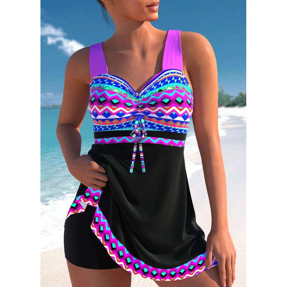 New Comfortable Summer Women's Purple Retro Printed Pattern Sexy Fashion Knot Resort Beach Swimsuit S-6XL
