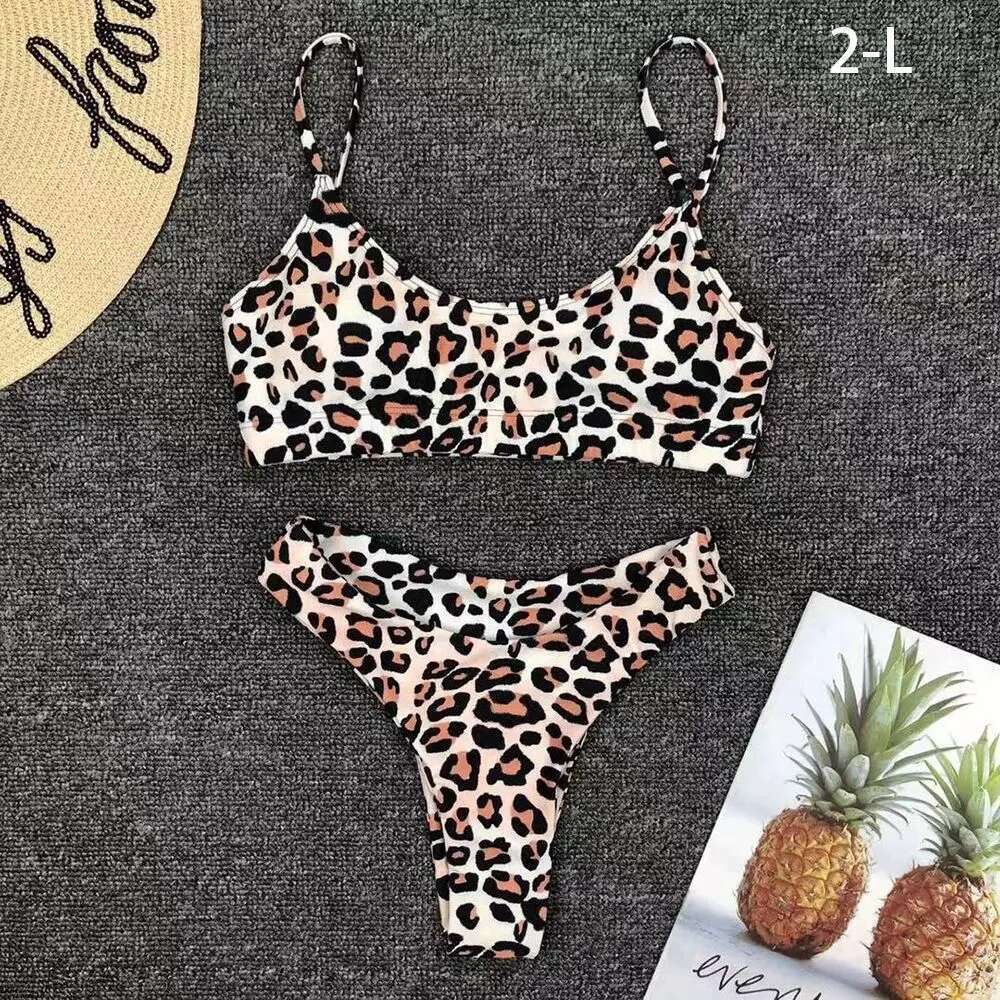 Leopard print two-piece swimsuit, sexy, low waist, split style, suitable for vacation