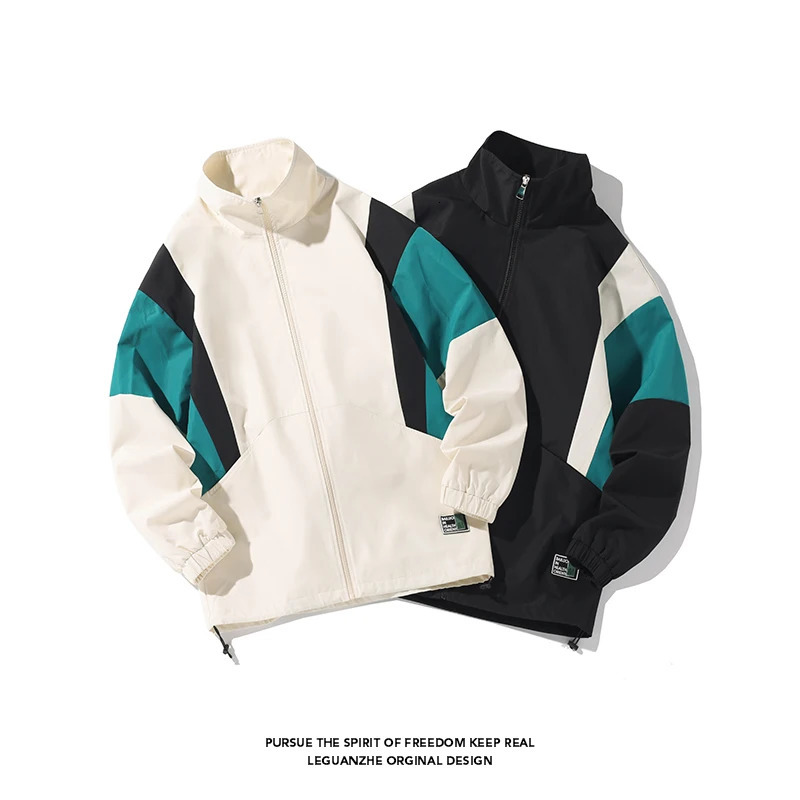 Streetwear Fashion Patch Sports Mens Jacket Hip Hop Loose Colorful Collision Black Baseball Zipper y250311