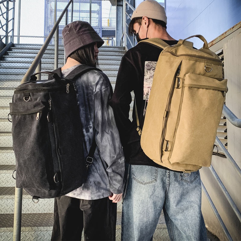 Fashionable bag, large capacity men's outdoor travel sports cylindrical backpack, trendy canvas backpack