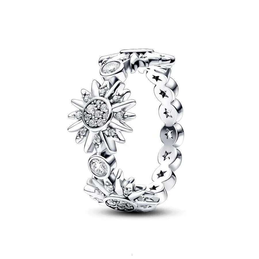 New 925 Sterling Silver Pretty Sparking Sun Moon Ring Earrings Two Colors Chain Bracelets Fit Women Jewelry Set Gift