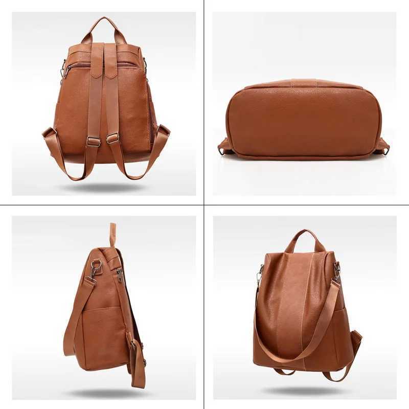 New Arrival Anti theft retro leather backpack womens shoulder bag womens high-capacity travel backpack school backpack girl Mochila Mujer T250315