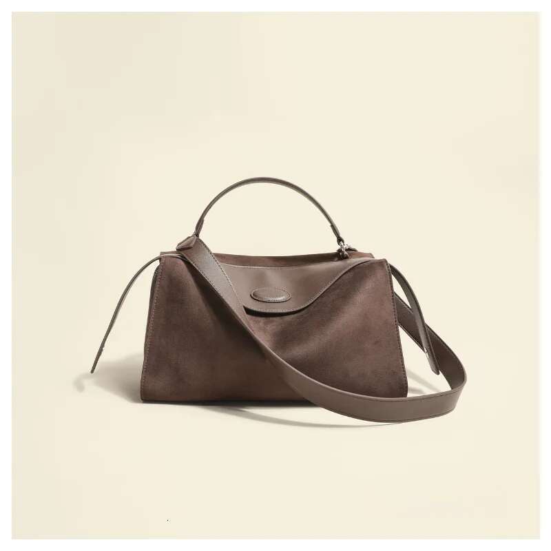 New Collection Coffee Color Pillow Tote 2 Sizes Matte Suede Cow Leather Women Shoulder Bag Daily-Use Winter Handbag