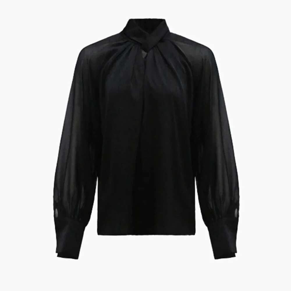 TWOTWINSTYLE Solid Minimalist Blouses For Women Stand Collar Long Sleeve Casual Pullovers Shirts Female Fashion Style Clothes