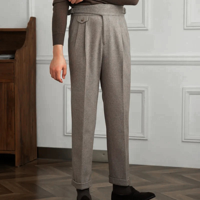 Autumn Winter Mens Warm Retro Straight Pants Casual UK High Waist Office Dress 250313