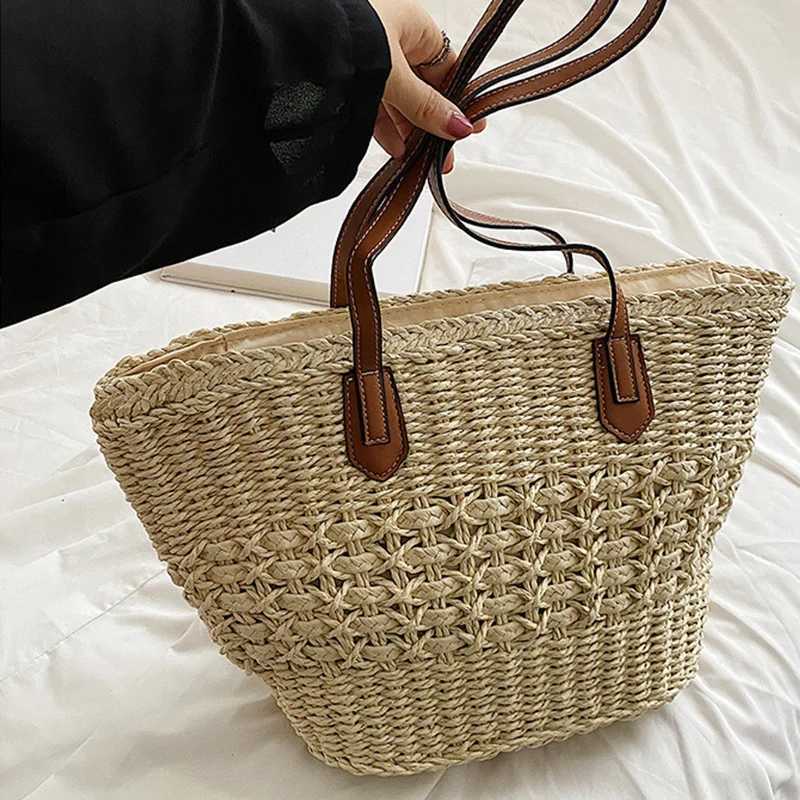 Knitted Womens Bohemian Shoulder Bag 2023 Spring/Summer Beach Str Handbag Casual Womens Travel Shopping Bag Y250315