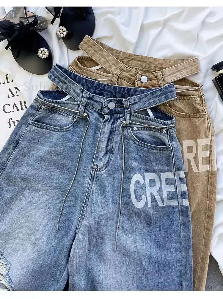 Ripped Women 2023 Female Clothing Vintage Jeans Woman High Waist Y2k Women's Pants Streetwear Denim Baggy Korean Fashion