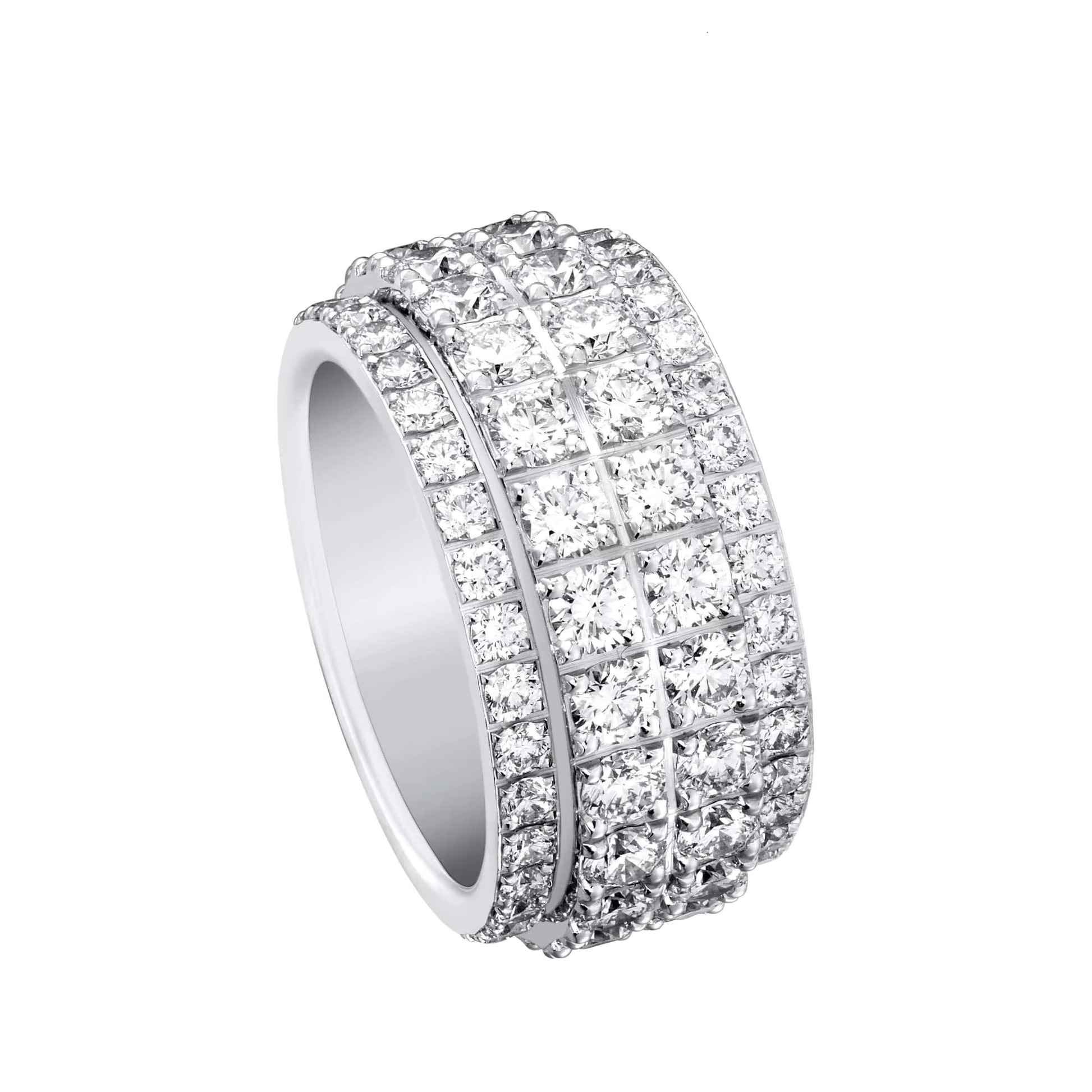18k White Gold S925 Wide Spinning Brilliant 4 Band Moissanite Genuine Real Ring for Unisex Occasional Fashion Statement