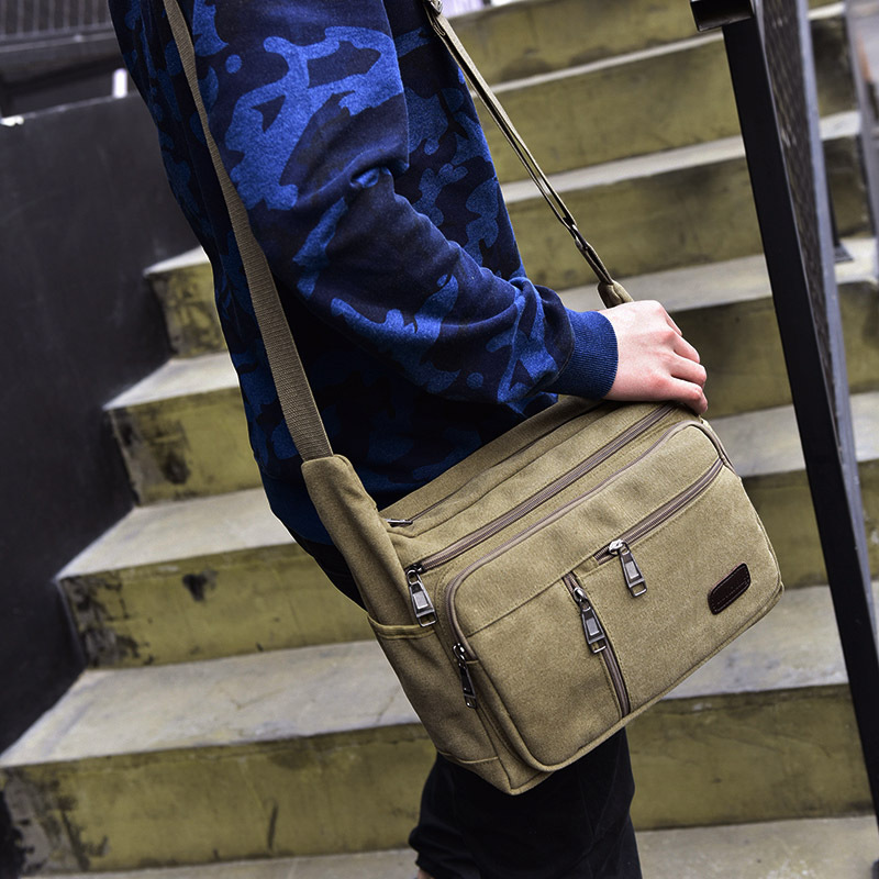 Fashionable and trendy backpack canvas shoulder with multiple compartments for leisure, large capacity men's crossbody designer