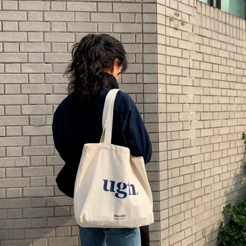 Womens casual large capacity shoulder bag shopping canvas letter fashion Harajuku zipper printing Ulzzang handbag 250311