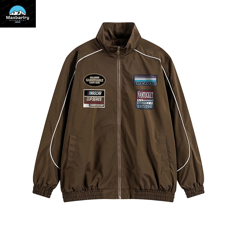 Street bike jacket mens retro print n hiphop baseball set stand up collar motorcycle spring 250312