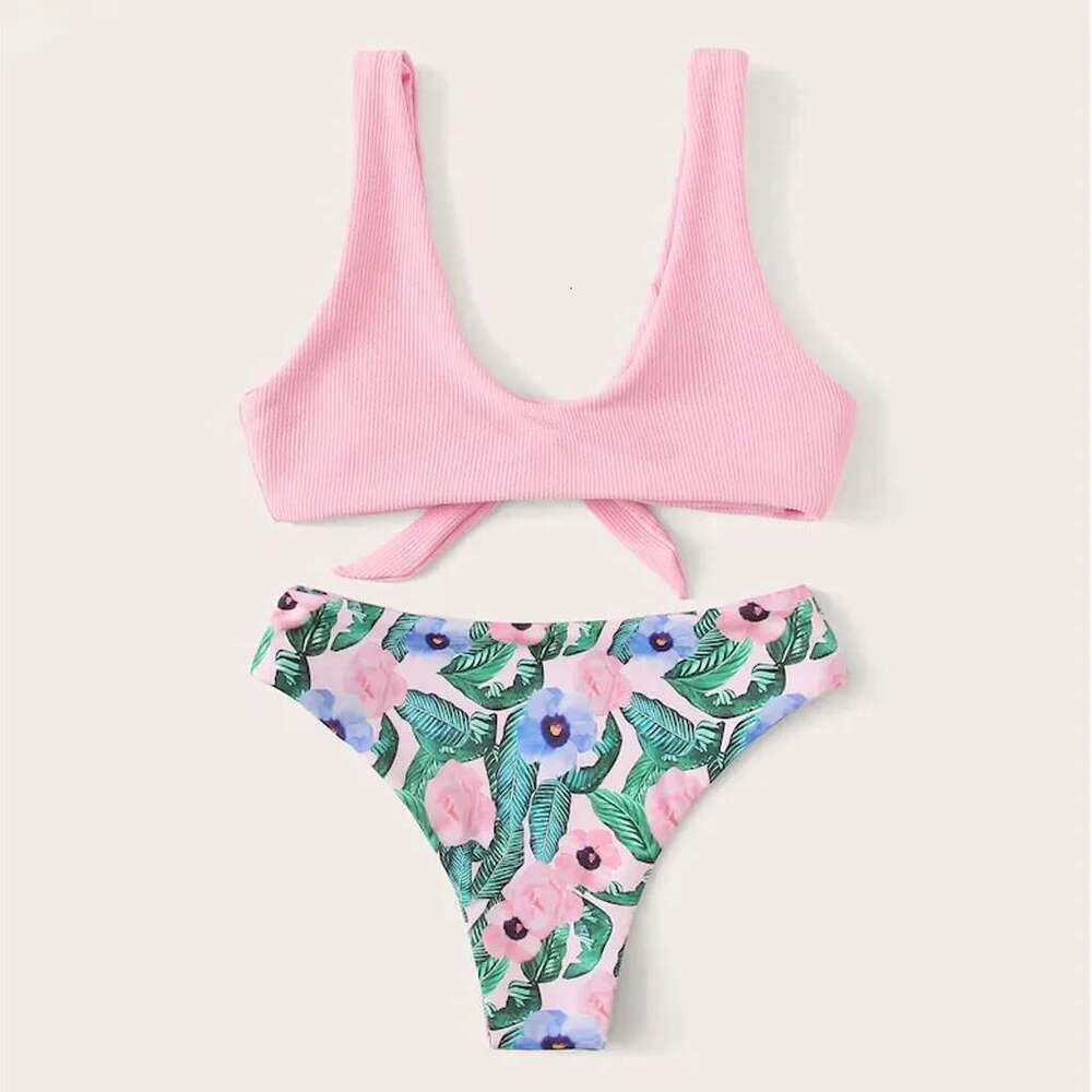 Women's two-piece swimsuit, tie bikini, padded push up bra, beach set