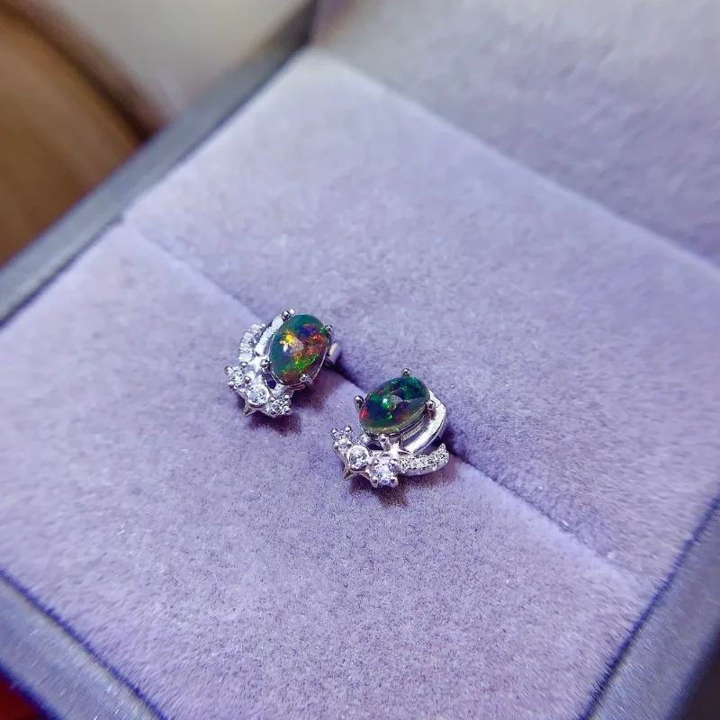 Fashion Real S925 sterling silver earrings with natural opal inlay accompanied by a certificate of high-quality wedding jewelry for women 250314