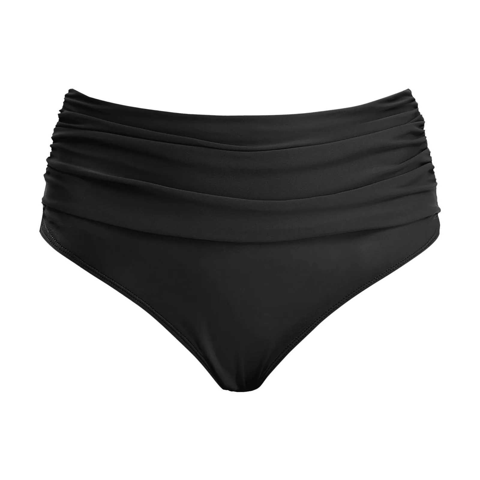 Womens High Waist Bikini Bottoms Black Beach Swim Bris 2024 Ruched High Cut Swimsuit Panties Full CoveragXJ250315